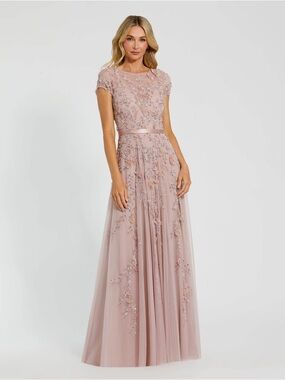 Mac Duggal 14521 Pink Floral Embellished Cap Sleeve Gown Size 10 NWT